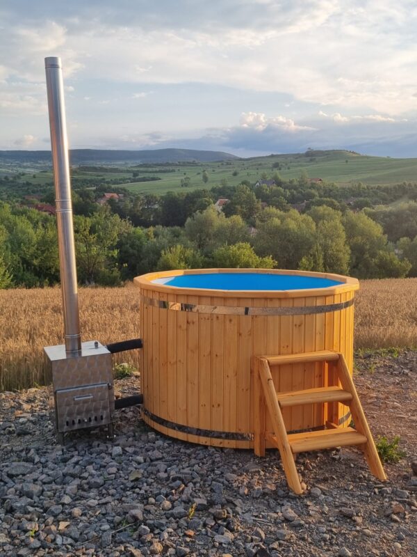 Ciubăr Premium pentru 4 – 5 Persoane cu Sobă Exterioară [ D1 ] în culoarea Pin Auriu